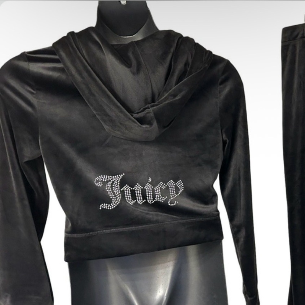 JUICY COUTURE BLACK LIQUORICE OG BLING RHINESTONE VELOUR TRACKSUIT *HOODIE* NWT